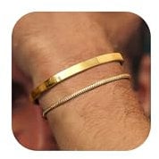 YADOCA Mens Bracelets Stackable Gold Bracelet for Men Cuff Snake Rope Cuban Link Chain Bracelet Set 19cm Mens Jewelry Gifts for Dad Boyfriend Husband Son -1