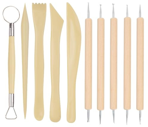 HSYTEK 10 Stück Modelliermasse Werkzeug,Töpferzubehör,Ton Werkzeug Set,Ton Werkzeug für das Tonmodellieren, Basteln, Tonmodelle,Schnitzen, Formen und Detailarbeit eignen