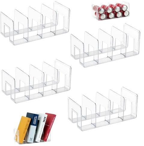 4 Porte Revue Transparent, SHAIDOJIO Acrylique Porte Revue Bureau-32cm, Transparent Range Document, 4 Compartiments Organiseur de Fichiers pour Livre Fichier Enveloppe Porte-Monnaie Boissons Classeurs