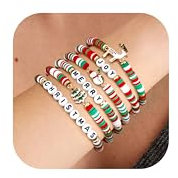 ORAZIO 6 Stück Weihnachtsarmband Damen Mädchen Perlen Armbänder Set Weihnachtsschmuck Stapelbare Schmuck Weihnachten Damen Armband Weihnachtsgeschenke für Frauen