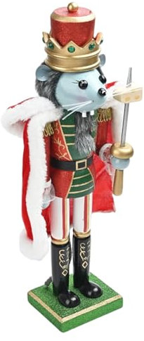 Woedpez Casse-noisette traditionnel en bois - Roi souris - 38 cm de haut - Figurine de Noël classique - Jouet de poupée - Décoration de table