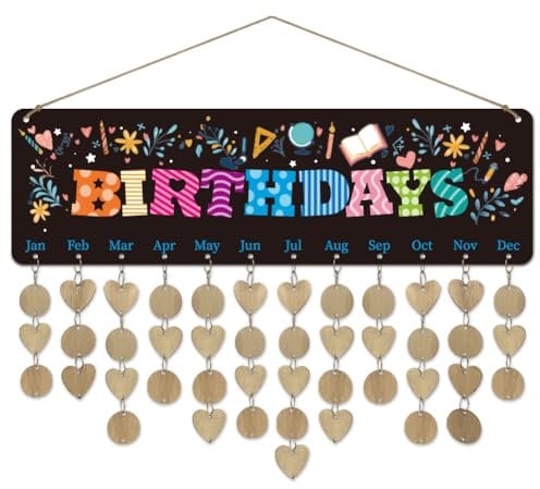 arricraft 1 Stück Holz Geburtstags Erinnerungskalender Für Die Familie Buchbaum Mit Herz Blumen Motiv Farbenfroher Geburtstagskalender Zum Aufhängen An Der Wand Mit 100 Etikett Geschenke