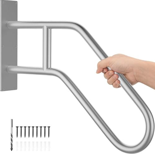IBVIVIC U-förmiger Handlauf 66 cm für Stufen 1 bis 3, wandmontierter Treppenhandlauf, Metall-Handlauf, Treppenhandlauf für den Innen- und Außenbereich, Sicherheitsgriff (Silber)
