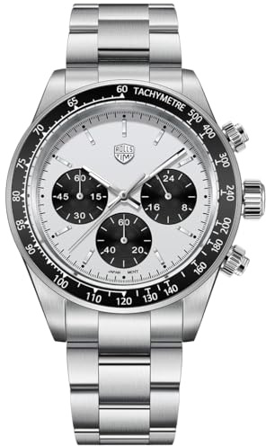 TAYSHILEY RollsTimi RT7931 Montre à quartz pour homme chronographe en acier inoxydable étanche Mouvement à quartz japonais VK63 Verre saphir synthétique Cadran 40 mm Date automatique