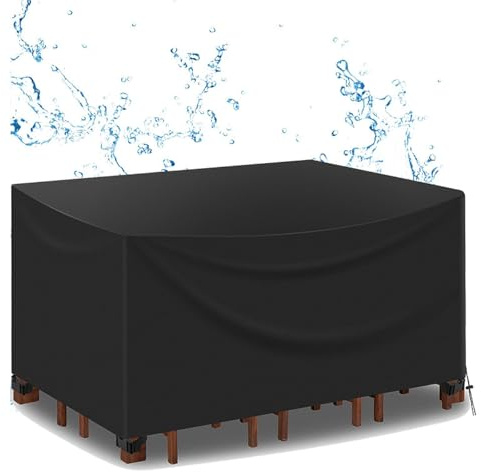 AUUZPI Patio Table Covers, Outdoor Furniture Covers 400x300cm, Waterproof, Oxford Fabric, Black