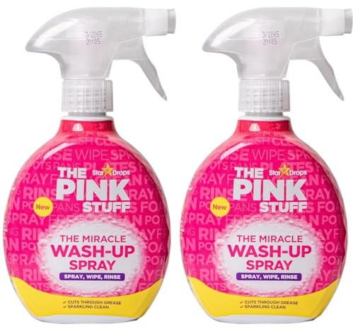 Pink Stuff Miracle Wash Up Spray Powerful Grease Stain Remover for Dishes Pots Pans All-Purpose Cleaning for Tough Kitchen Mess 500ml X2