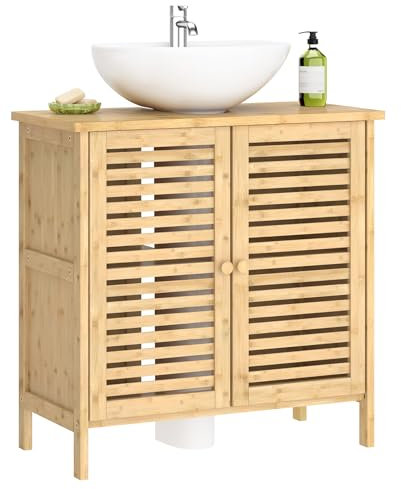 SogesHome Armario para baño con 2 estantes de bambú, Capacidad de Carga 30 kg, 60 x 30 cm