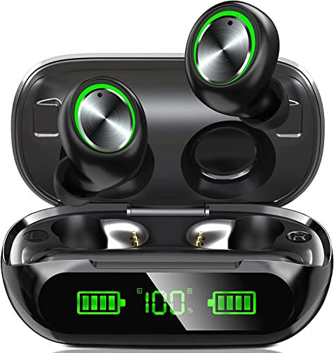 TAGRY Auricolari wireless Bluetooth, display di alimentazione a LED, 50 ore di riproduzione, controllo pulsante, impermeabilità IP7, auricolari TWS in-ear con microfono HD, cuffie stereo Hi-Fi per lo