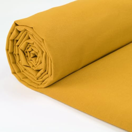 A-Express 100% Baumwollstoff - 150 cm (60 Zoll) Breit – Uni Baumwoll stoff Meterware - Ideal für Patchwork, Nähen, Vorhang, Futter, Bettwäsche, Schneiderei, Kissenbezüge - Senf 0.5 Meter