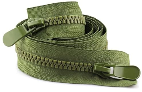 ZIPZSY 2 cerniere a doppio cursore (estremità aperta), con denti triangolari in resina, doppia cerniera, resistente, per cucito, fai da te, abbigliamento e borse (verde, 80 cm)