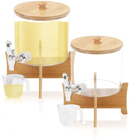 2 pcs Liquid Laundry Detergent Dispenser with Tap,2.5L Reusable Laundry Detergent Storage with Measuring Cup, Plastic Laundry Storage Jars for Fabric Softener, Scent Booster,Bleach,Bath Bombs