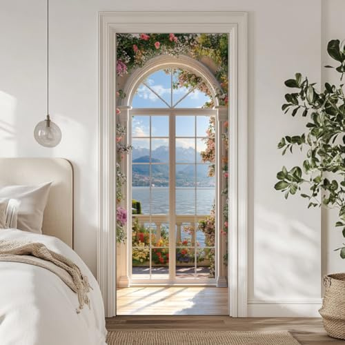 arricraft 2 Sheets Self-Adhesive Door Sticker, 80cmx200cm/31.5x78.7inch European Style Arch Windows Door Murals Stickers PVC Removable Wallpaper Decoration for Bedrooms Living Room