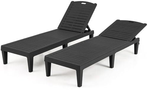 COSTWAY 2 Tumbonas Jardin Exterior, PP, Tumbona Reclinable con Respaldo Ajustable en 5 Posiciones, Espreguiçadeira Jardim Playa Piscina Exterior, 156 x 55 x 83 cm, Carga 160kg (Negro)