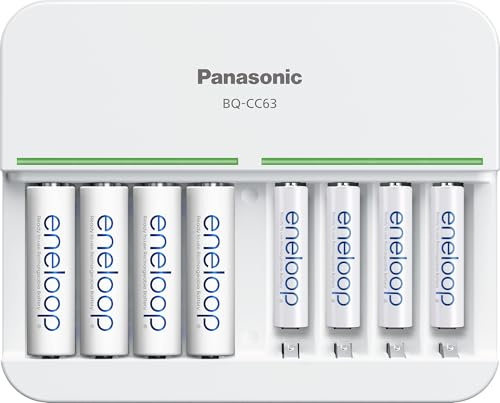 Eneloop Panasonic K-KJ63MCC44A Batteria Ricaricabile Avanzata 8 Posizioni Caricabatterie Rapido 5 Ore con 8 LED con Batterie 4AA e 4 AAA