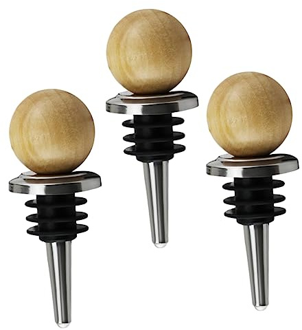 WEKADRIN 3PCS Stainless Steel Wine Bottle Stoppers with Wood and Silicone Corks Food Grade Leakproof Beverage Plugs for Red Wine Beer Soy and Vinegar Bottles Easy to Insert and Random Color