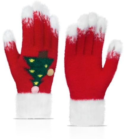 Long Keeper Weihnachtsmann Handschuhe Damen Herren Warme Vollfinger handschuhe des Herbstwinters Rote Handschuhe Weihnachten Einheitsgröße (Rot)