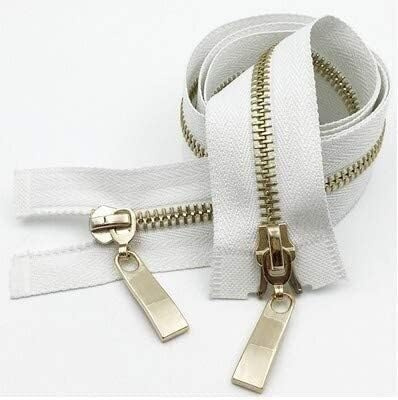 Cerniera lampo in metallo dorato chiaro con estremità chiusa in nylon con doppio cursore per cappotti e giacche - disponibile in rosso bianco albicocca - taglie 80/100/120 cm