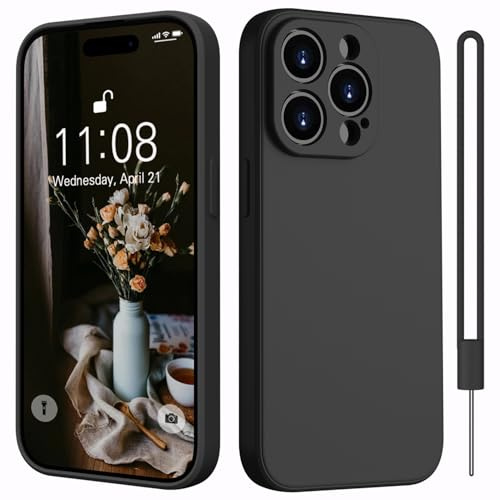 Kukiwhy für iPhone 14 Pro Hülle Silikon Case, Schwarz | Microfiber-Innenfutter Dünn Hanyhülle für iPhone 14 Pro 5G Case Rundumschutz Kameraschutz Kratzfest Schutzhülle