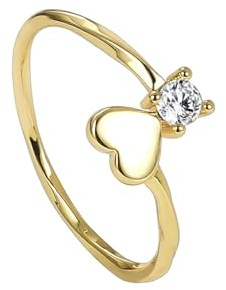 Goldring 585 Gold, Damen Ringe Weiß Moissanit Herz Ehering 14 Karat Gelbgold Größe 60 (19.1)