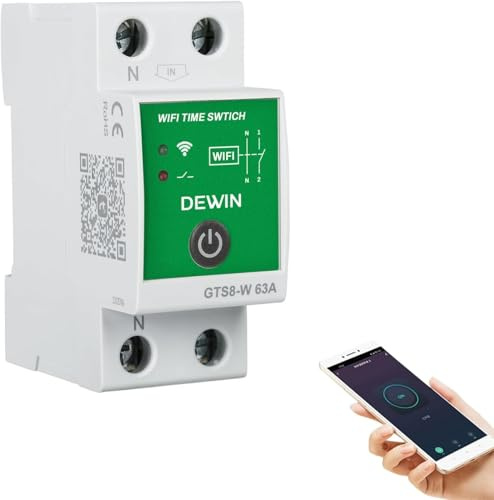 Wattive Interruptor Temporizador WiFi 220V, Tuya Disyuntor Interruptor Inteligente de Tiempo 2P 63A Temporizador WiFi con ajustes Programables, Múltiples Modos y Función de Control Remoto (GTS8-W)