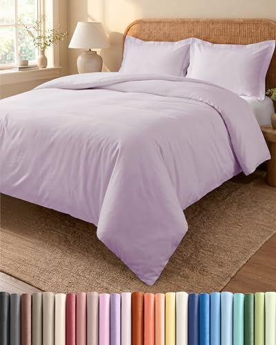 Duvet Cover Set Double 200x200 - Microfibre 3 Piece Set - Light Lavender | Brushed, Zip Closure, 8 Corner Ties, Wrinkle Resistant, Easy Care, Hypoallergenic, Soft, Breathable, Duvet Set, OEKO-TEX