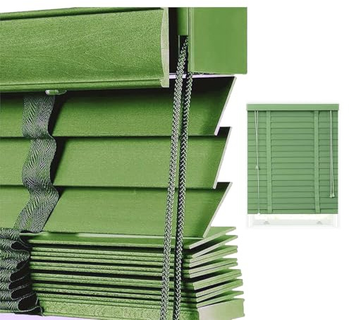 Blackout Wood Venetian Blinds 55cm 60cm 80cm 90cm 100cm 110cm 120cm 130cm 160cm Wide Horizontal Blinds Shutters for Windows 50mm Slats Venetian Blind Easy Fit Curtains(Green)