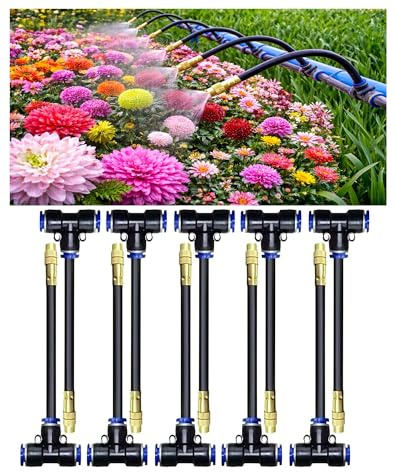 Kit di irrigazione a goccia 10 pezzi – 10 ugelli nebulizzatori 360° + raccordi a T a scatto, raccordi rapidi 12-8mm, sistema di irrigazione per giardino, serra e piante da terrazzo