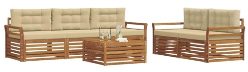 vidaXL Outdoor-Sofagarnitur mit Kissen 6 pcs Natur und Beige, Garten, modernes Outdoor-Sofa, gemütliche Terrassen-Sitzgruppe aus robustem Material