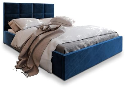 Masseno Polsterbett LIMENA 200x200 cm, Doppelbett, Bettkasten, Stauraum, Lattenrost Und Kopfteil - Blau, Kronos 09