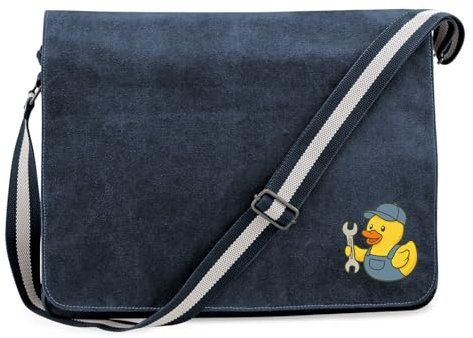 Huuraa Umhängetasche Quietscheente Kfz-Mechatronik Comic Gummiente 14 Liter Vintage Navy Canvas Laptoptasche Geschenkidee