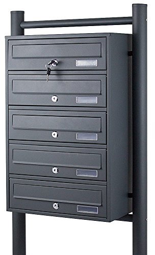 BITUXX® Stand-Briefkastenanlage Postkasten Letterbox Mailbox mit 5 Fächer Dunkelgrau Anthrazit