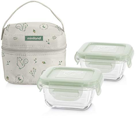 Miniland 89265 Pack-2-go Natursquare Chip - Set de Herméticos y Funda, Color, Natural Chip