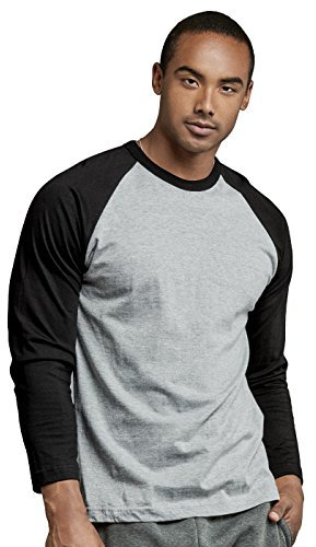 TOP PRO Herren-Baseball-T-Shirt, lange Ärmel, Raglan-Baumwolle, Baseball-T-Shirt, Schwarz/Hellgrau, 3X-Groß