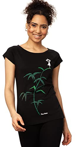 FellHerz Yogamädchen schwarz - L - Damen T-Shirt aus 100% Bio-Baumwolle Organic Cotton fair nachhaltig alternativ Bambus Pflanze Baum Mädchen Fee Sport