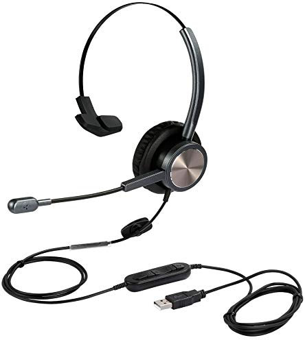 N/X Casque USB avec microphone antibruit pour PC portable, casque d'ordinateur mono avec micro à reconnaissance vocale pour softphones, équipes, zoom, affaires, Skype, conférence, cours en ligne, etc