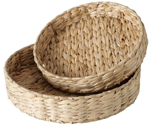 Natürliche Rattan Runde Tabletts, Set von 2, Robust Handgeflochten, Natürlich, Draht Gerahmt, Runden, 30 und 26 cm D