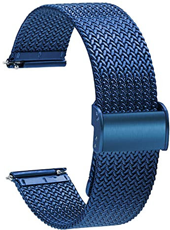 TStrap Orologi Cinturini Maglia Milanese 22mm - Blu Cinturini di Ricambio a Sgancio Rapido per Donna - Cinturino Smartwatch in Acciaio Inossidabile in Metallo