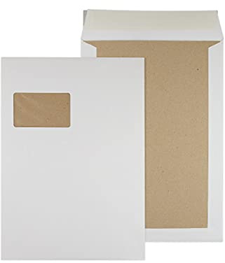 Papprückwandtaschen Versandtaschen B4 C4 | braun oder weiß | diverse Formate | mit oder ohne Fenster (C4 229x324 mm, 25 Stück, weiß - mit Fenster)