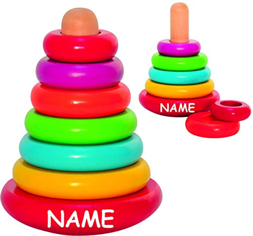 große Pyramide/Steckpyramide - Stehauffigur - aus Holz - incl. Name - 7 Teile - Bausteine - Würfel - Pyramide Stapelspiel - Stapelturm/Stapelwürfel - ..