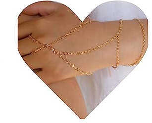 Yheakne Boho Fingerring Armband Gold Geschichtet Quaste Kettenarmband Ring Handgelenk Vintage Slave Handgeschirr Schmuck für Frauen und Mädchen Geschenke für Sie (Gold)