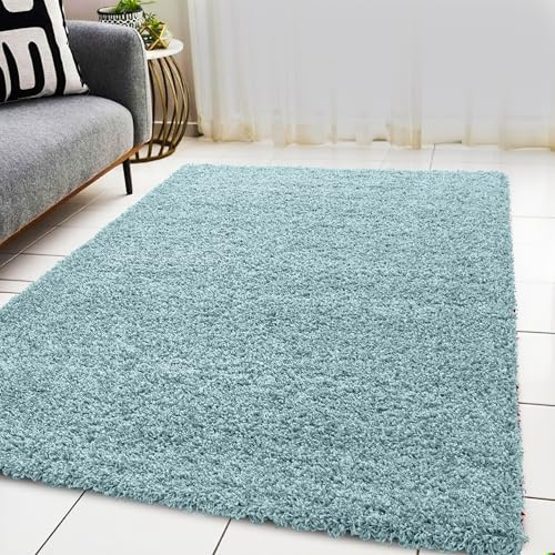 BPIL Living Room Rugs – 5cm Extra Thick Shaggy Rug – Soft Plain Area Rug, Luxurious Modern Carpet for Hall, Bedroom, Kitchen (Duck Egg 60x110cm)