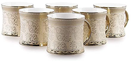 Tea Cup Set Chai Cup Set Chai Cup Set Indian Golden Coffee Cups Bone China 160 ml Set of 6