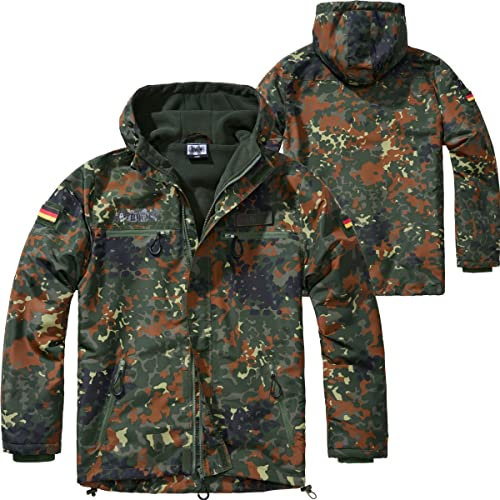 BWuM Tactical Windbreaker Zipper Fleece + Patch & Flaggen, Größe:6XL, Farbe:Flecktarn