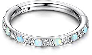PiercingJak G23 Titan Segmentring Clicker Septum Tragus Helix Ohr Daith Piercing 16G Nasenpiercing Lippenpiercing Ring 8mm mit glitzer Zirkonia Opal, Silber