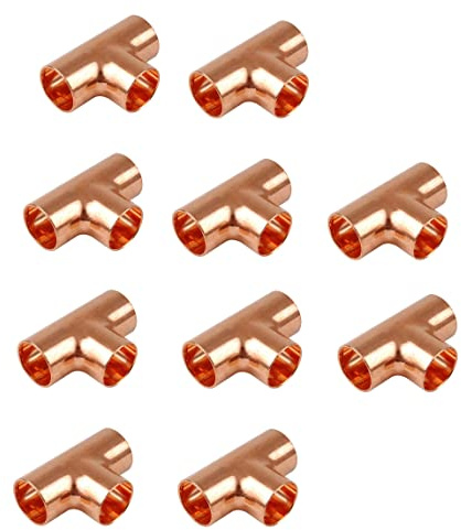 (10pcs) EZ-FLUID 1/2 Copper Tee,C X C LF Sweat Solder Tee,Pressure Copper Fittings with Sweat Solder Connection for Residential,Commercial Plumbing Pipe