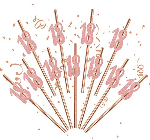 Rose Gold Birthday Straws - Pack of 24, 18th Party Supplies