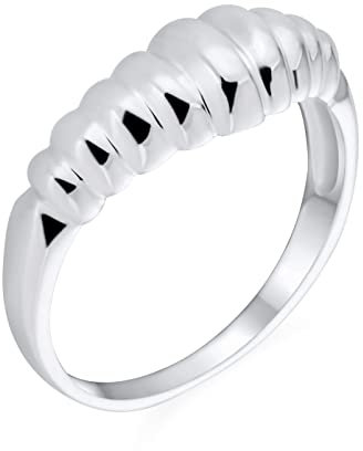 Gerippte Abgestufte Kuppel Shrimp Zierliche Band Croissant Ring Dünne Band Für Frauen Teenager .925 Sterling Silber