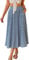Zeagoo Damen Midi Röcke Hohe Taille Plissee A-Linie Swing Röcke Sommer Floral Lange Röcke mit Taschen, Hellblau, Groß