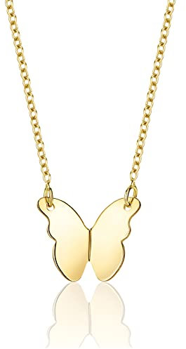 Orovi Daman Goldschmuck, Gold Kette mit Schmetterling Anhänger, Ankerkette, Collier 9 Karat (375) Gelbgold 40 cm