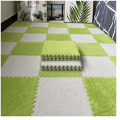 16 Stück Ineinandergreifende Plüsch-Schaumstoff-Fußmatten, Warmer Teppich, Ineinandergreifende Bodenfliesen, 30 X 30 cm Große Puzzle-Spielmatten Für Schlafzimmer, Spiel(Color:Grün+Weiß)